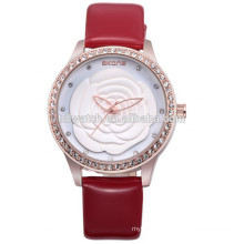 2014 Hot Sale 3D Flower Dial Genuine Leather Band lady Quartz Watch